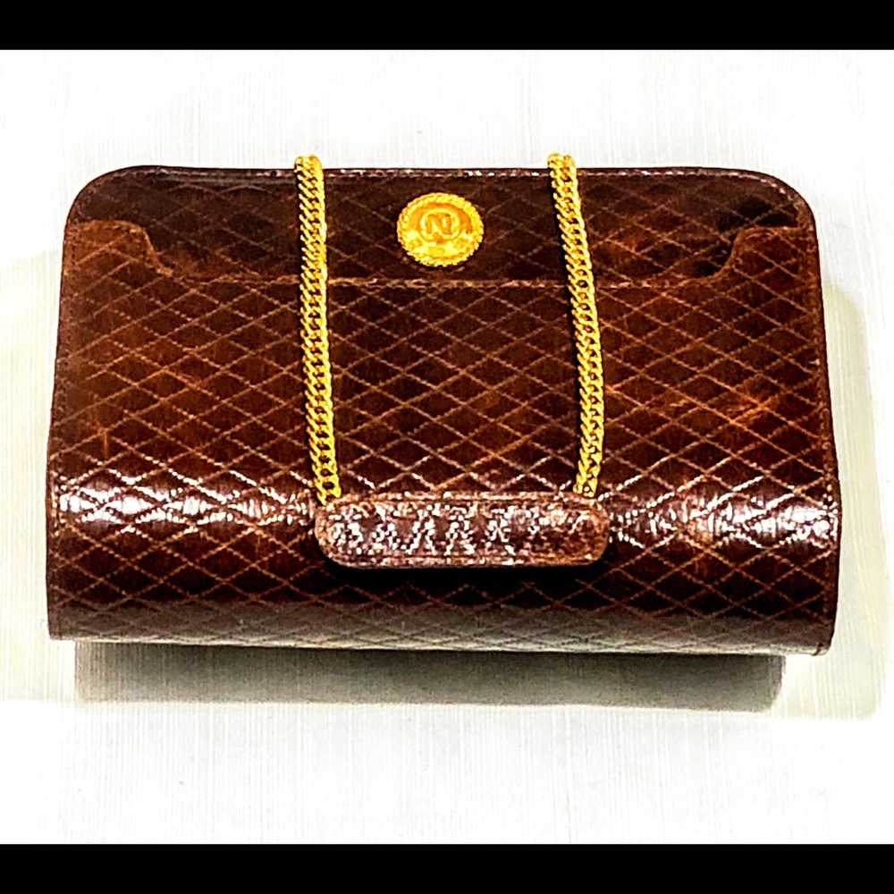 VINTAGE ALBERT NIPON PURSE Cognac Brown w/ Gold